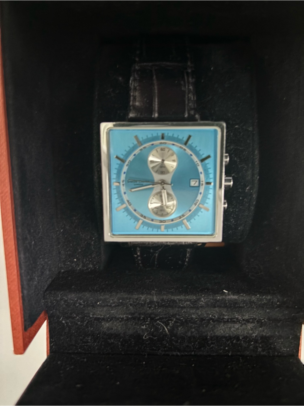 Square Chronograph Watch with Turquoise Dial and Black Strap